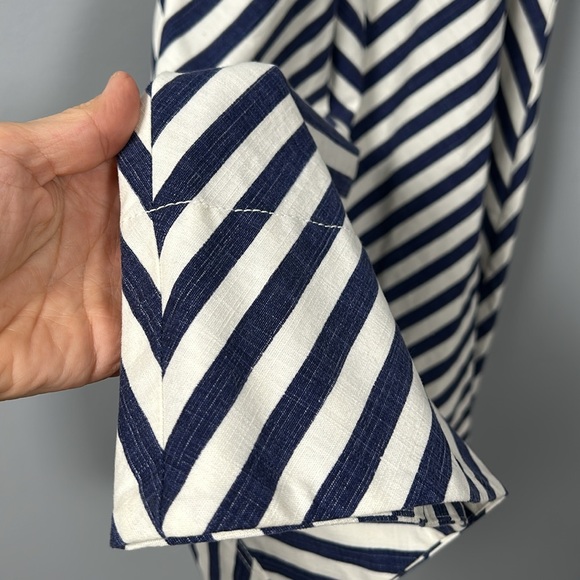 Talbots SHORELINE Navy/ White Denim Canvas Chevron Striped Midi Dress Sz 6P - Picture 14 of 16